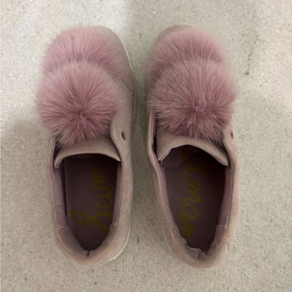 Sam Edelman Mauve Sneakers with Fuzzy Pom Poms